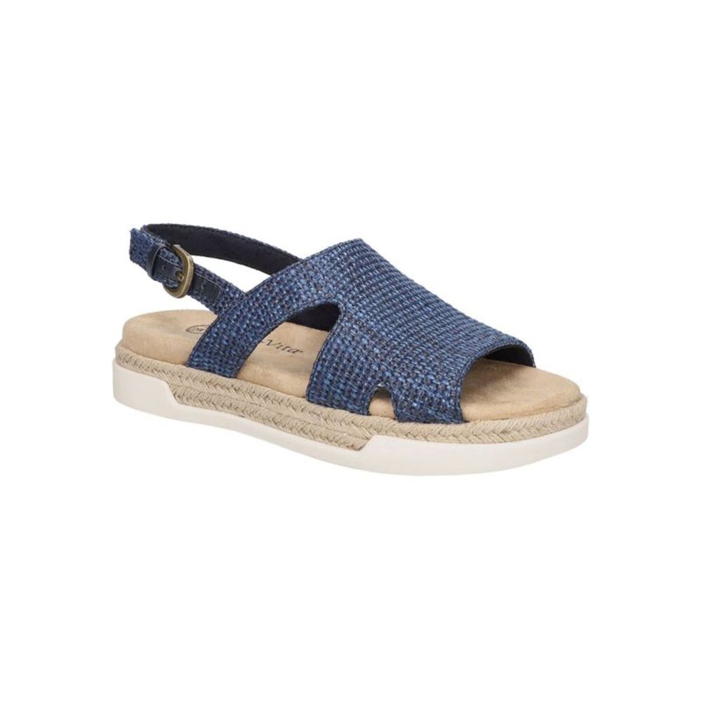 BELLA VITA Womens Navy Woven Cut Out Kato Round Toe Wedge Slingback Sandal 7 M